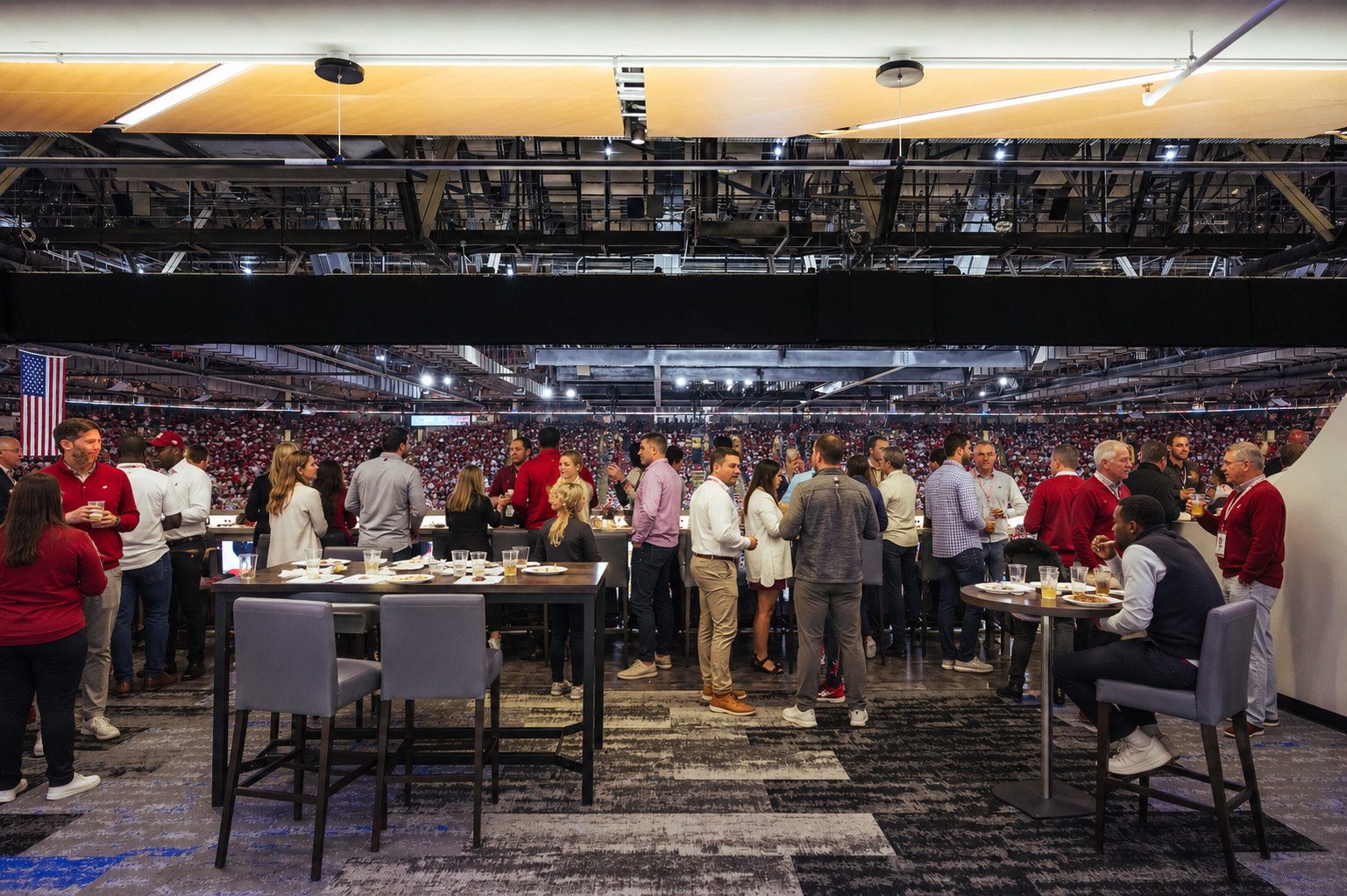 Curated food and beverage stations inside the Banner Club