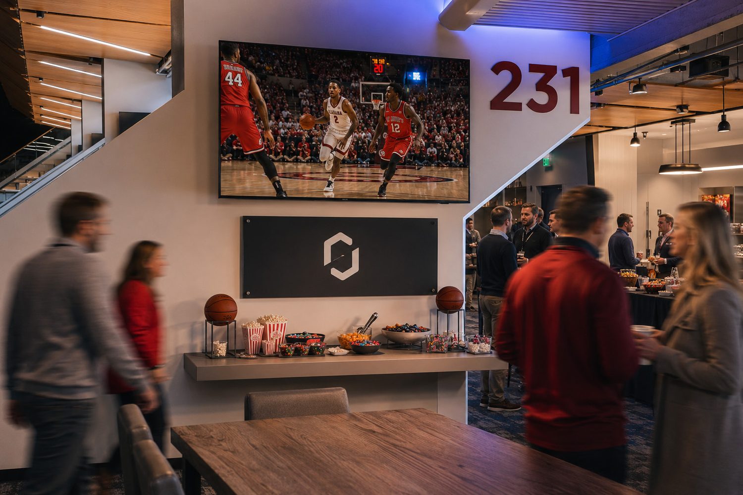 Reserve zone with snack stations and branding